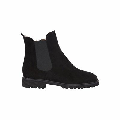 Brunate Lambskin Fodrade Chelsea Bootie With Dragkedja Platta Skor Dam Svarta | VMP-294758