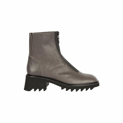 Brunate Lambskin Fodrade With Front Dragkedja Ankelboots Dam Grå | VQL-258436