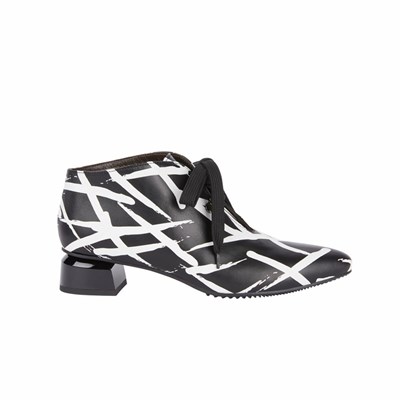 Brunate Spets Up Bootie Ankelboots Dam Svarta Vita | FXZ-817402